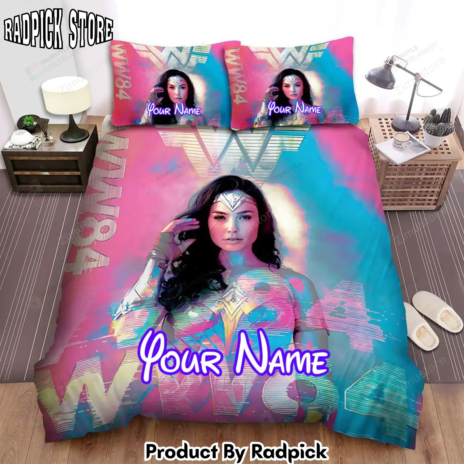 Radpick wonder woman movie beauty face poster bed sheets spread comforter duvet cover personalized name bedding sets rp327194